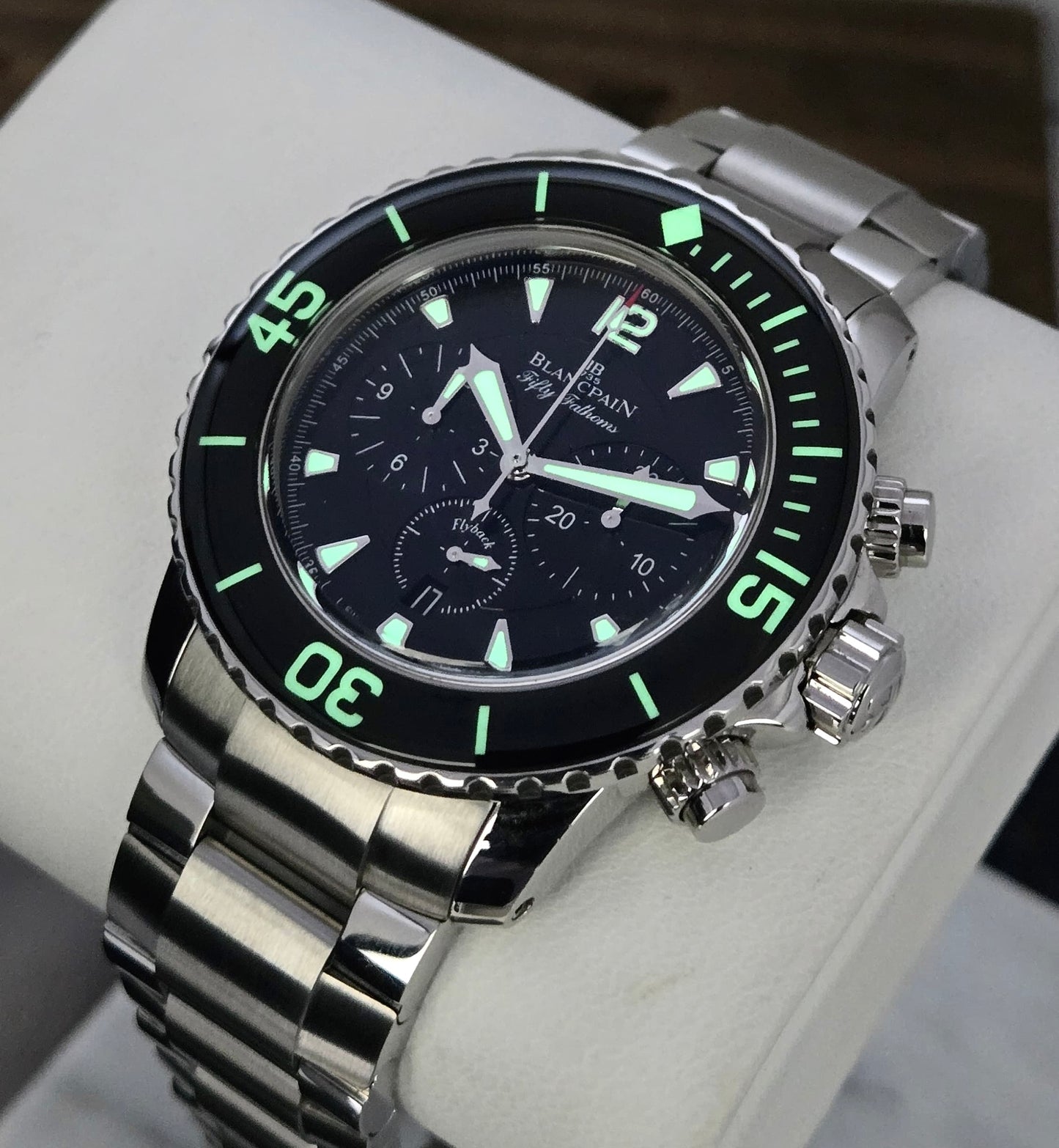 Blancpain Fifty Fathoms Chronograph Flyback Steel Black dial 45mm + OEM stainless steel bracelet
