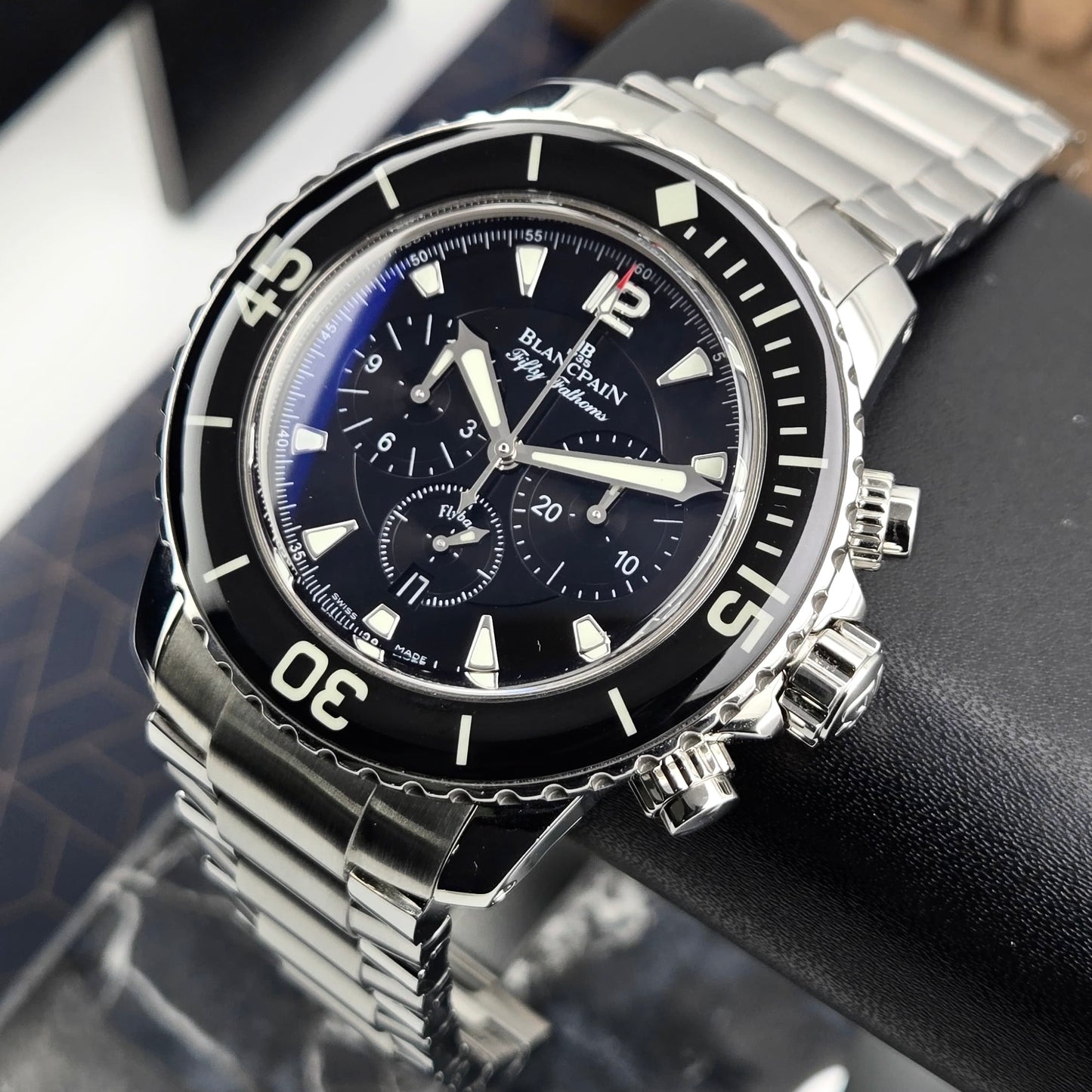 Blancpain Fifty Fathoms Chronograph Flyback Steel Black dial 45mm + OEM stainless steel bracelet